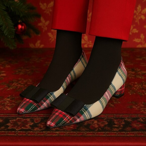 J Crew Women Flats Size 9.5 Tartan Plaid Bow Preppy Holiday Academia Classic - Picture 1 of 10